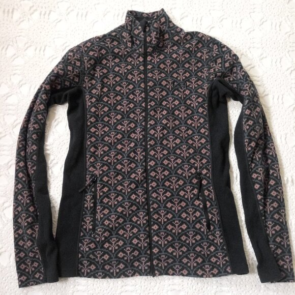 Kari Traa Fleece Jacket Light Blue Pink Floral Full Zip Pockets Small Women S - Picture 1 of 11